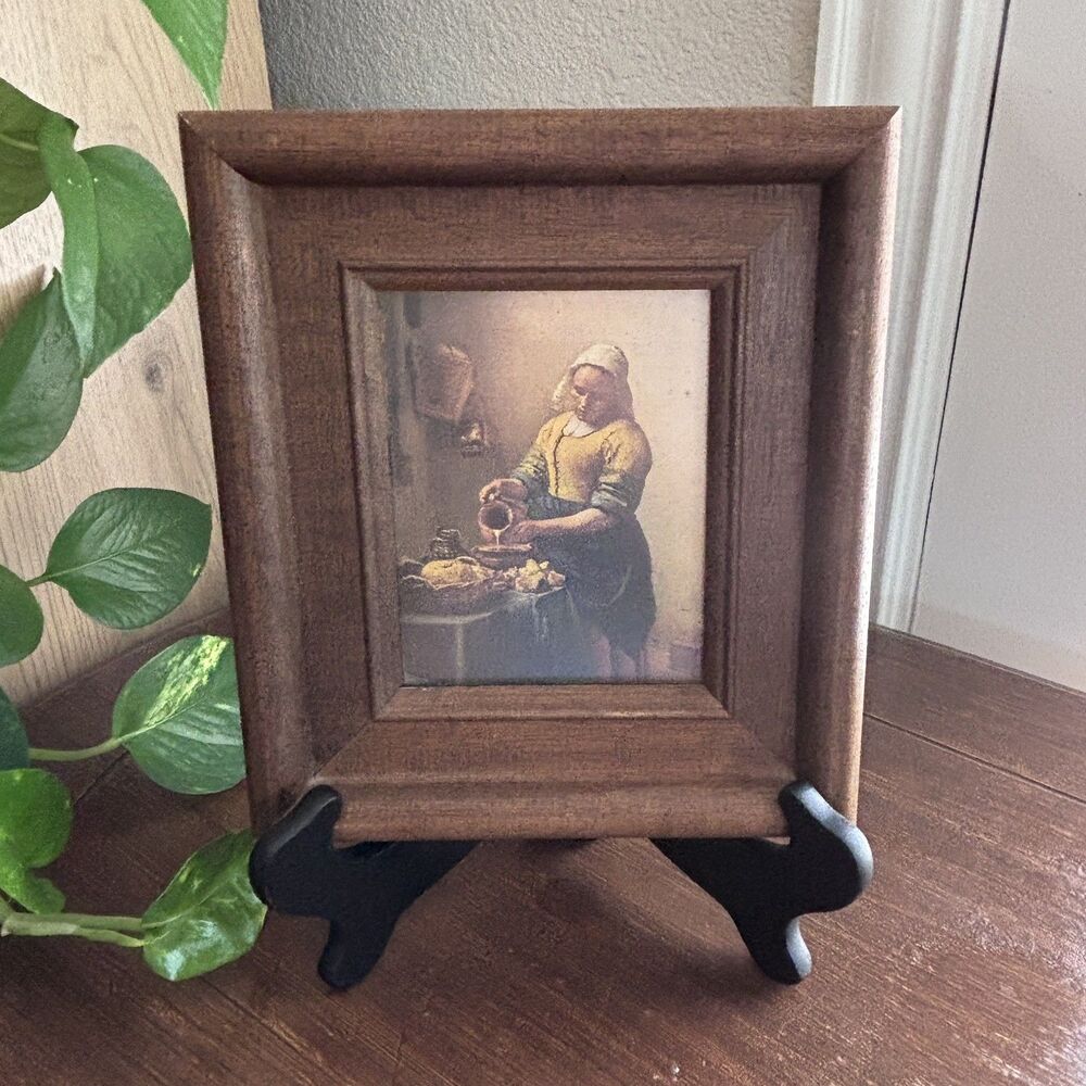 Vintage Reproduction The Milk Maid By Jan Vermeer Mid Century Art Work 8x7in